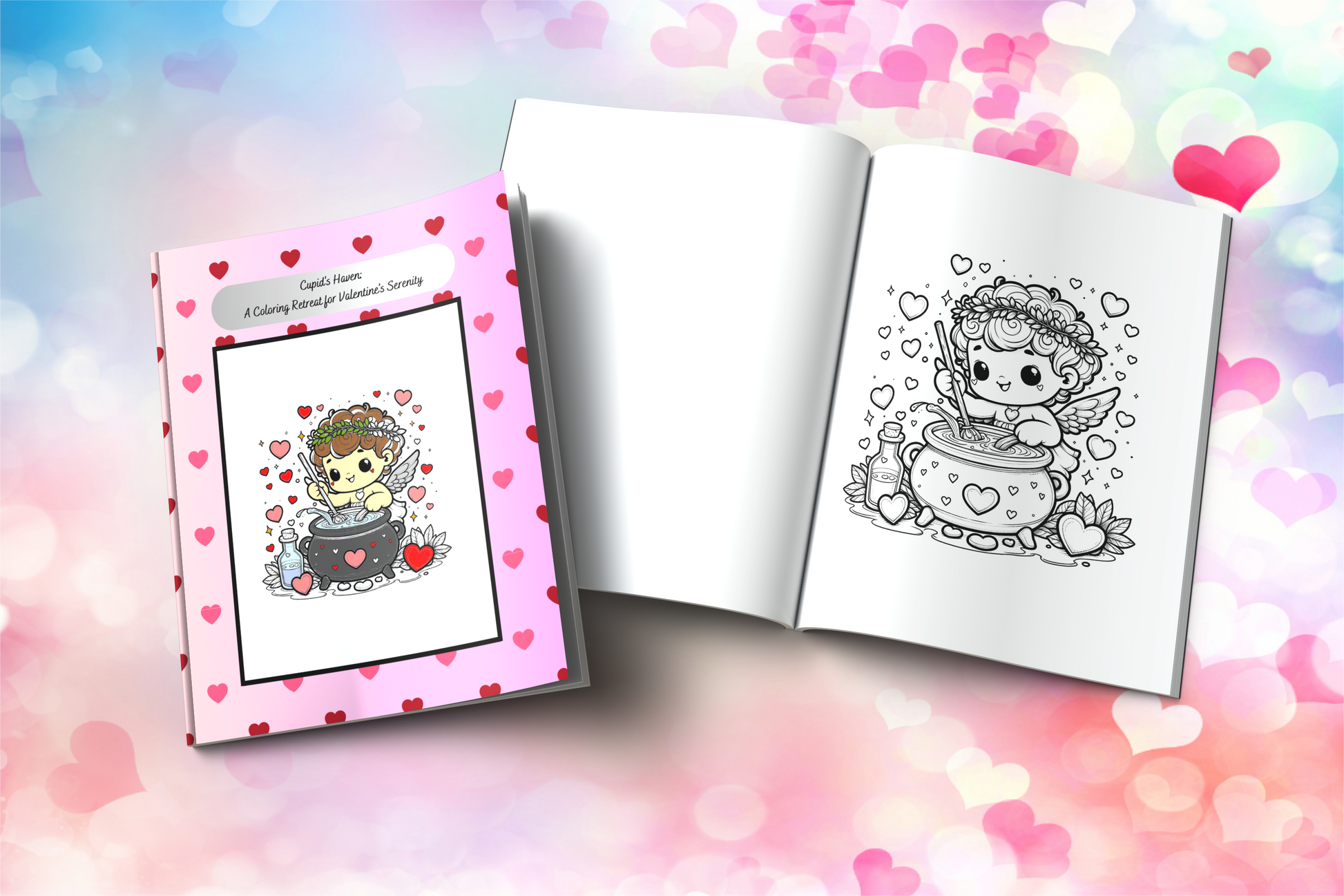 Valentine’s Day coloring book with peaceful love-themed pages