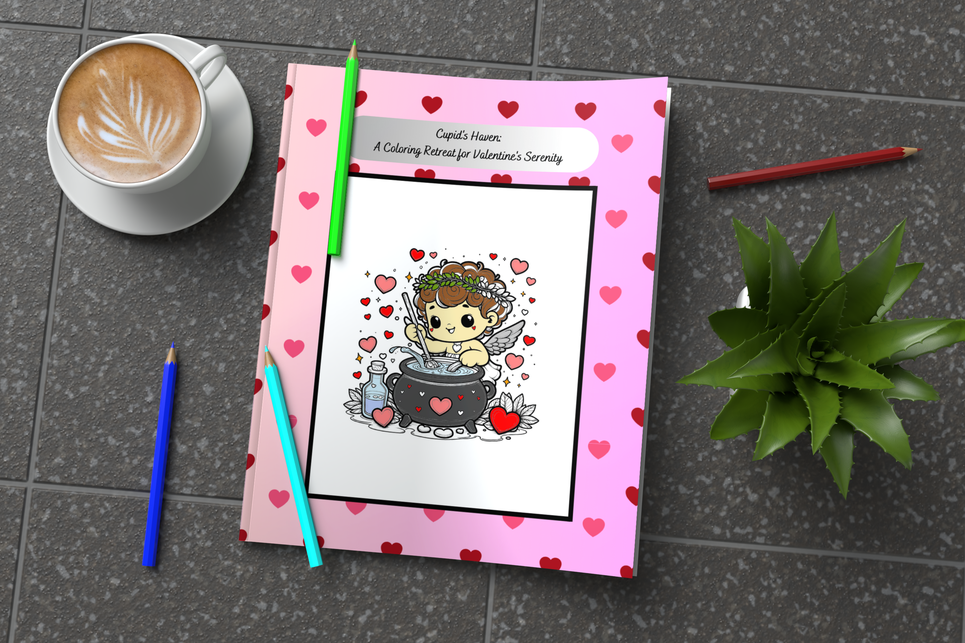 Valentine’s Day coloring book with peaceful love-themed pages