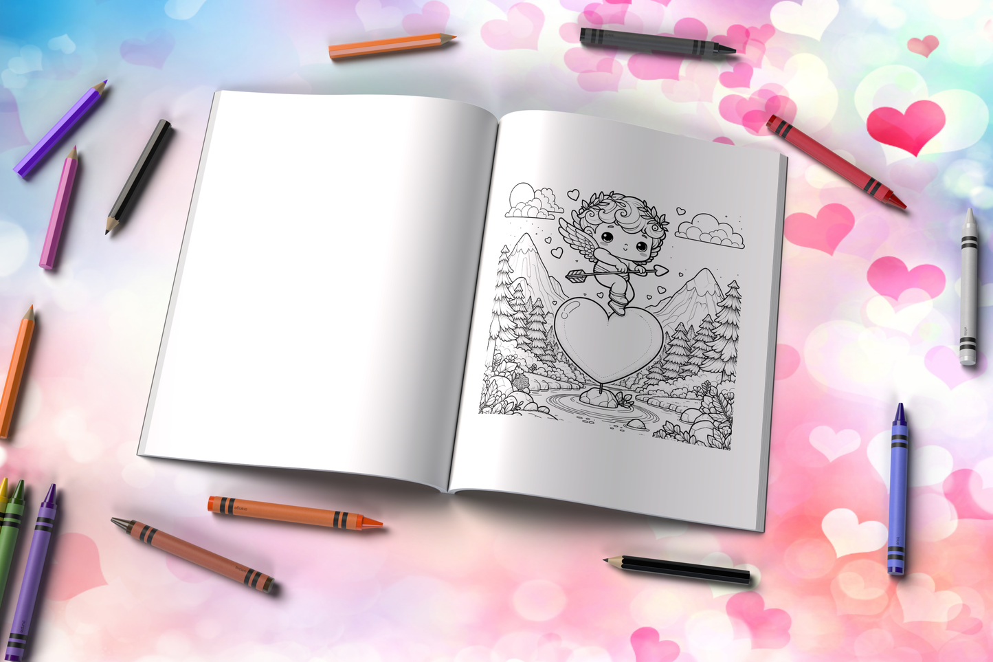 Valentine’s Day coloring book with peaceful love-themed pages