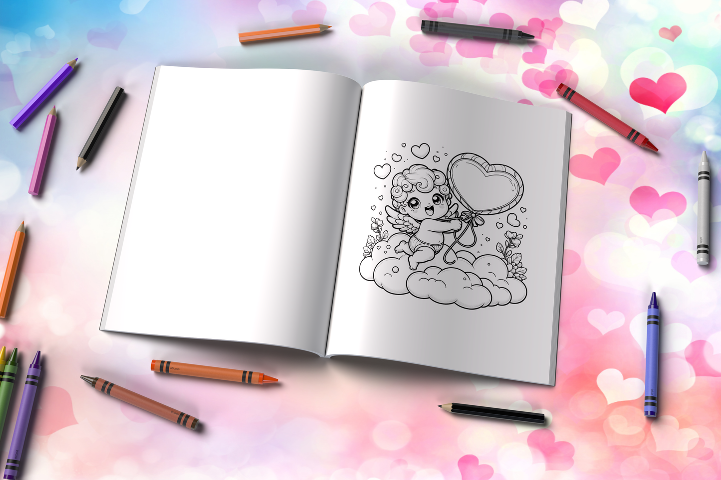 Valentine’s Day coloring book with peaceful love-themed pages