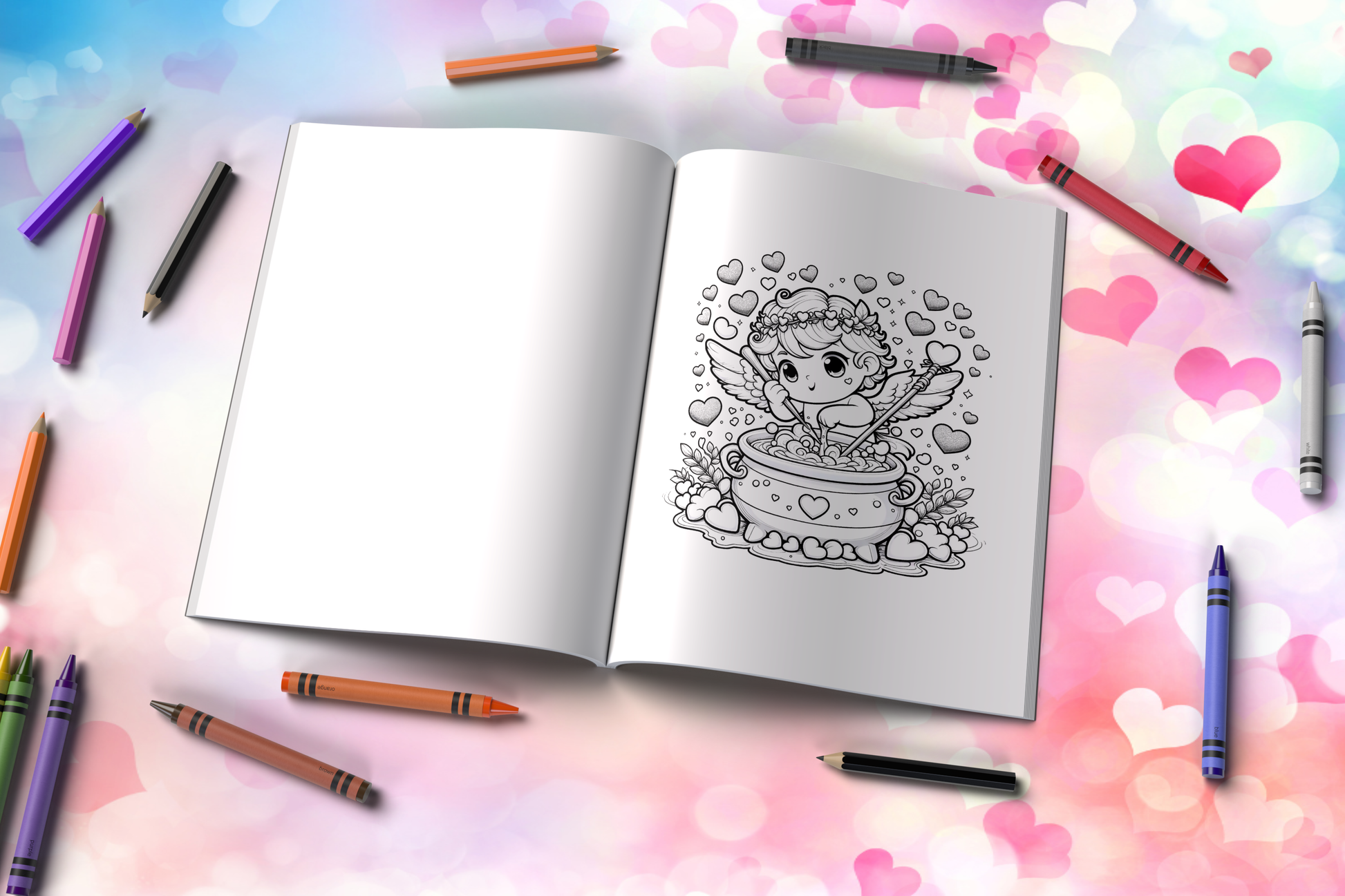 Valentine’s Day coloring book with peaceful love-themed pages