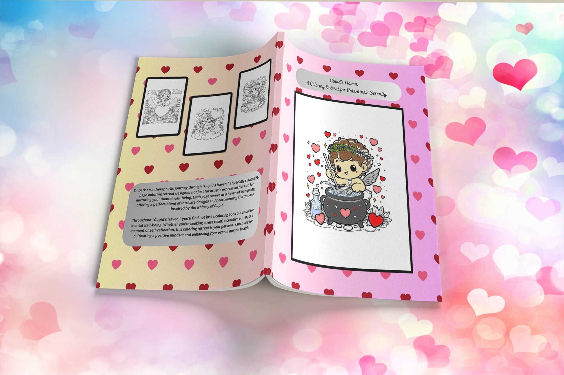 Valentine’s Day coloring book with peaceful love-themed pages