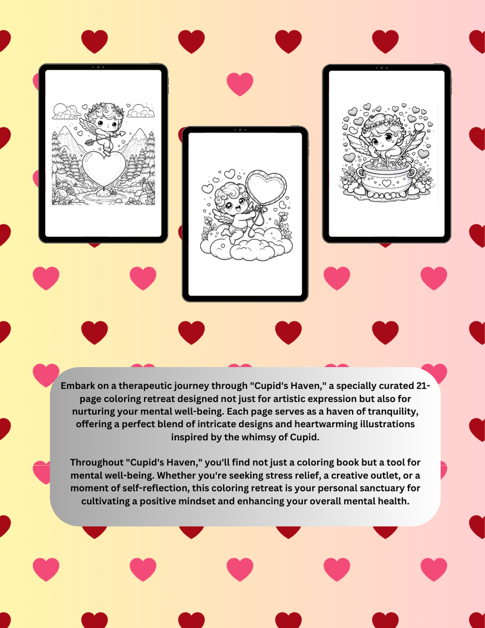Valentine’s Day coloring book with peaceful love-themed pages