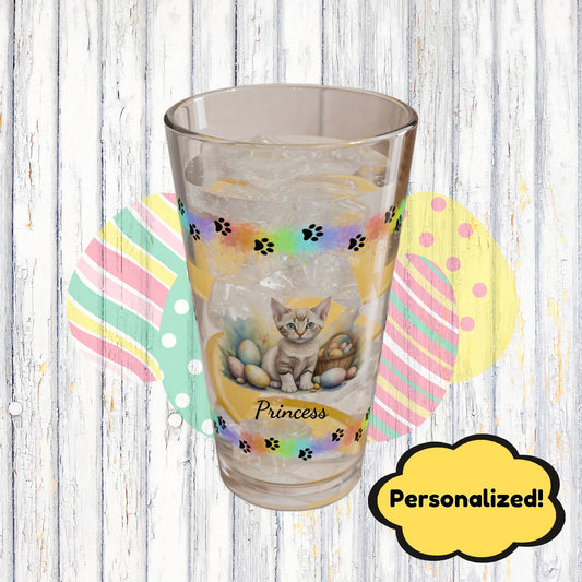 Devon Rex Easter Kitten 16oz Pint Glass - Personalized Cat-Themed Gift, Mental Health Drinkware, Holiday Décor & Easter Celebration