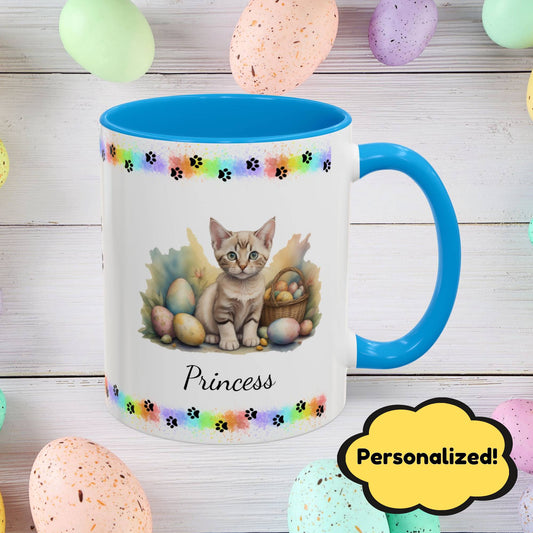 Devon Rex personalized Easter coffee mug, cute kitten design, mental health awareness gift for cat lovers