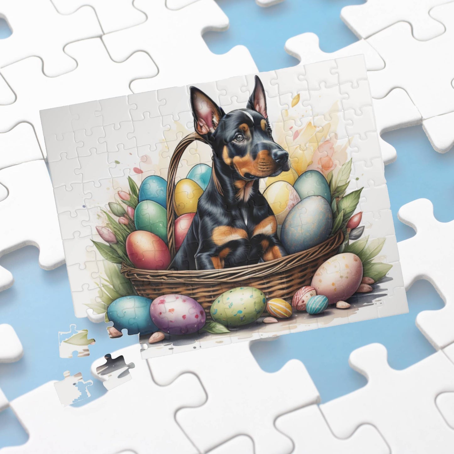 Doberman Easter Puppy Puzzle - Dog Lovers, Mental Health Benefits, Holiday Fun, Mindfulness, Stress Relief, Festive Gift