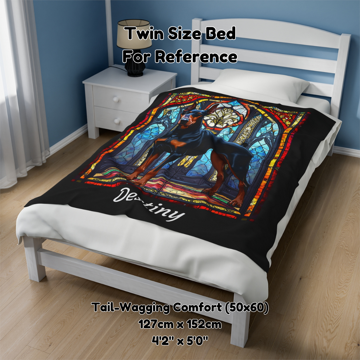 Doberman Pinscher (Black & Rust) Velveteen Plush Stained Glass Dog Blanket, Pet Lover Gift