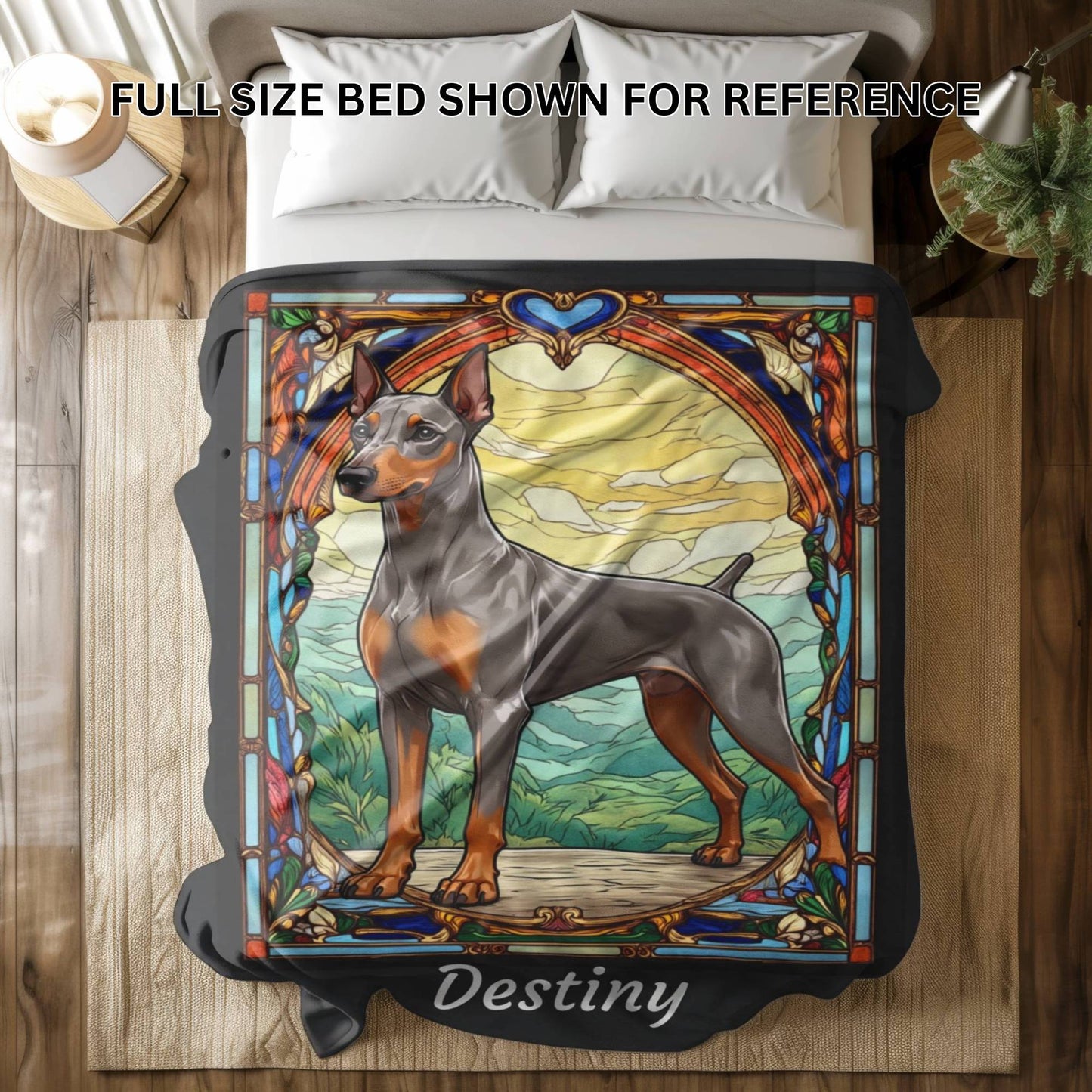 Doberman Pinscher (Fawn/Isabella & Rust) Velveteen Plush Stained Glass Dog Blanket, Pet Lover Gift