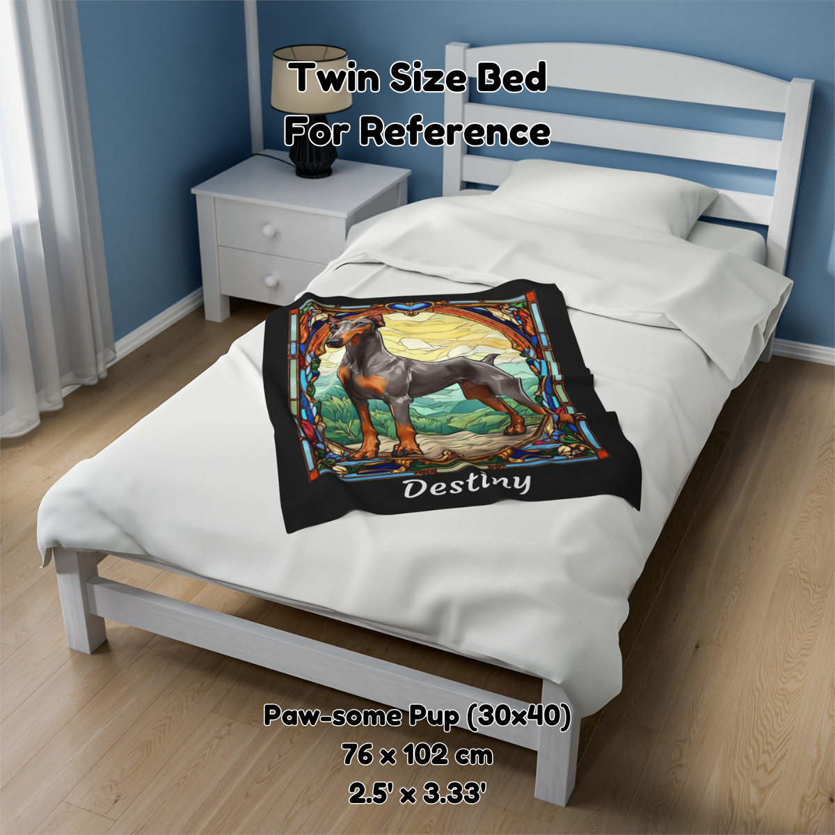 Doberman Pinscher (Fawn/Isabella & Rust) Velveteen Plush Stained Glass Dog Blanket, Pet Lover Gift