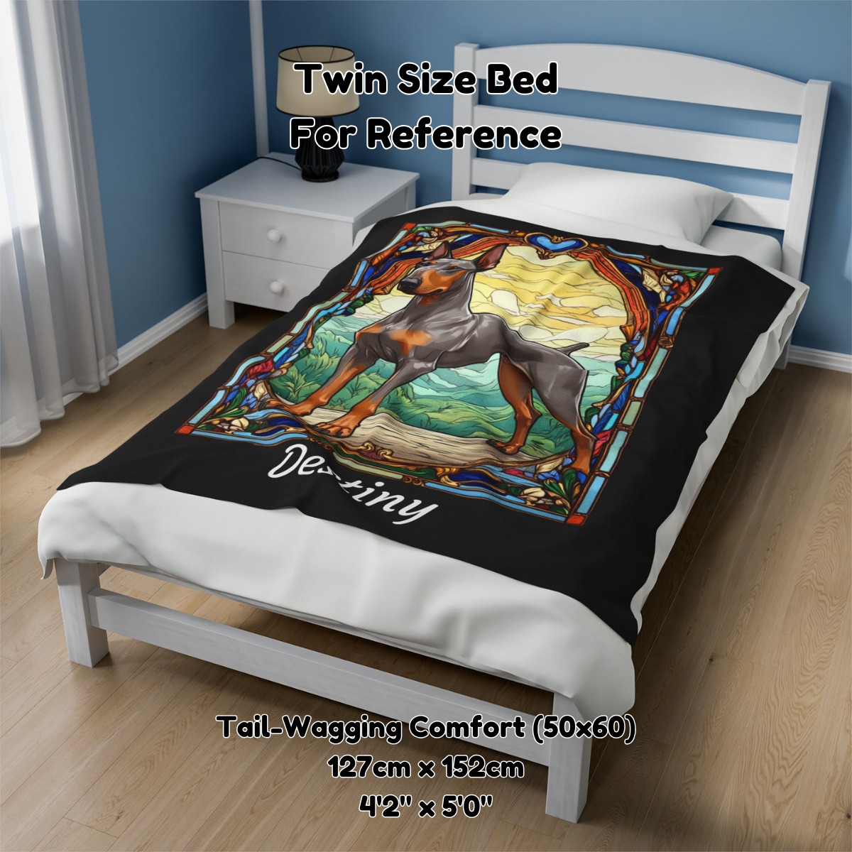 Doberman Pinscher (Fawn/Isabella & Rust) Velveteen Plush Stained Glass Dog Blanket, Pet Lover Gift