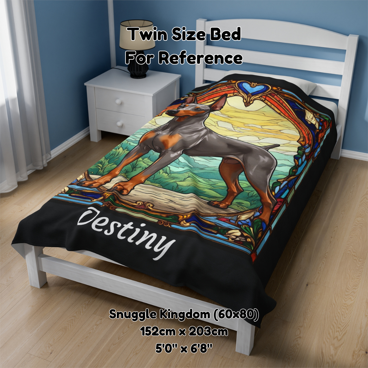 Doberman Pinscher (Fawn/Isabella & Rust) Velveteen Plush Stained Glass Dog Blanket, Pet Lover Gift