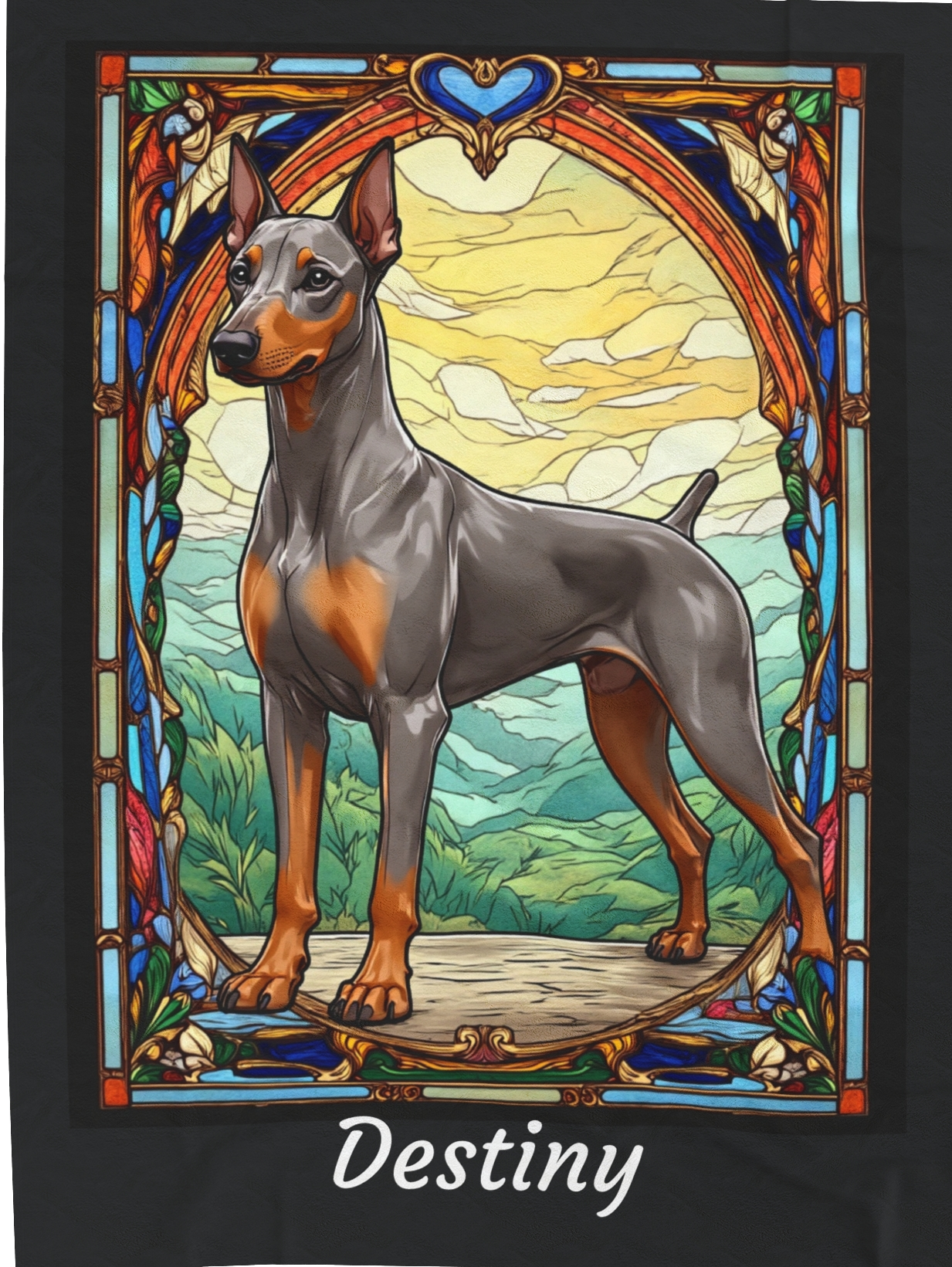 Doberman Pinscher (Fawn/Isabella & Rust) Velveteen Plush Stained Glass Dog Blanket, Pet Lover Gift