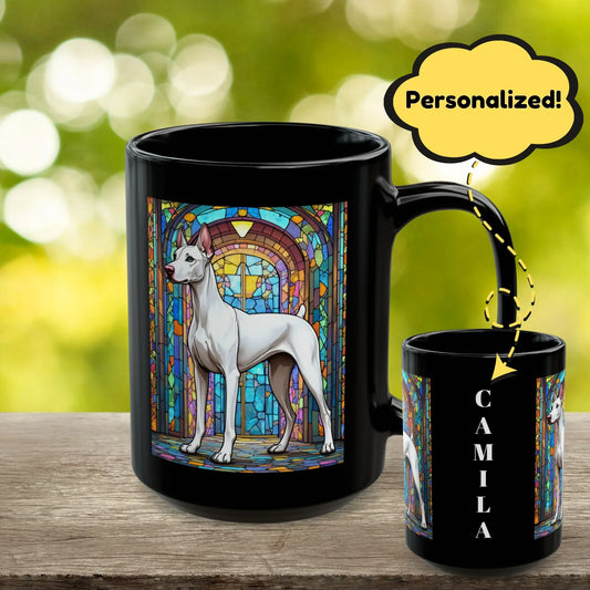 Shop our doberman pinscher white personalized mug with stained glass design 11oz 15oz featuring the 15oz style option from MySisterIsASurvivor.