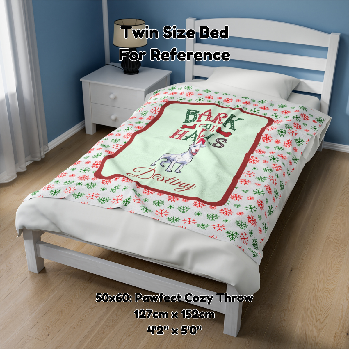 Doberman Pinscher (White) Personalized Velveteen Plush Blanket - "Bark The Halls" | Cozy Holiday Gift for Dog Lovers