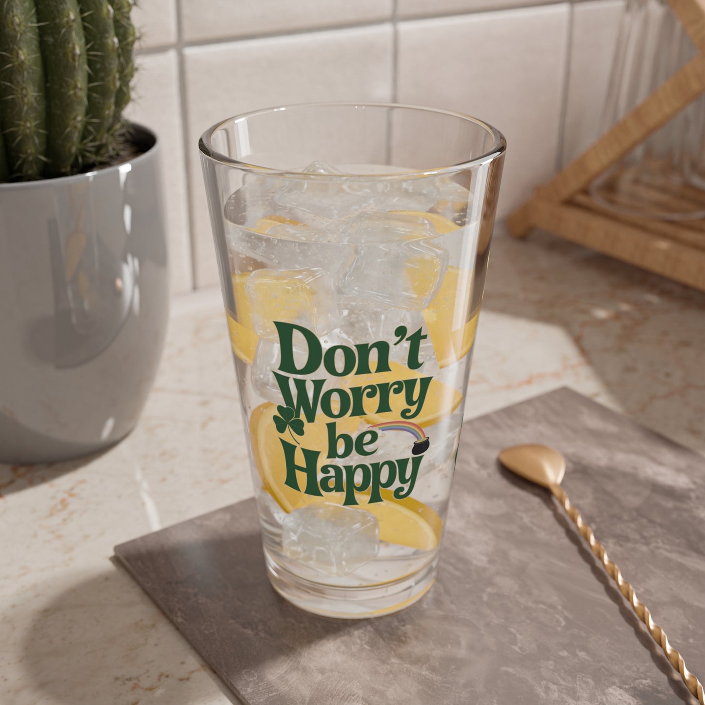 Don't Worry Be Happy: Personalized St. Patrick's Day Pint Glass - Customizable Name for Happiness and Positivity