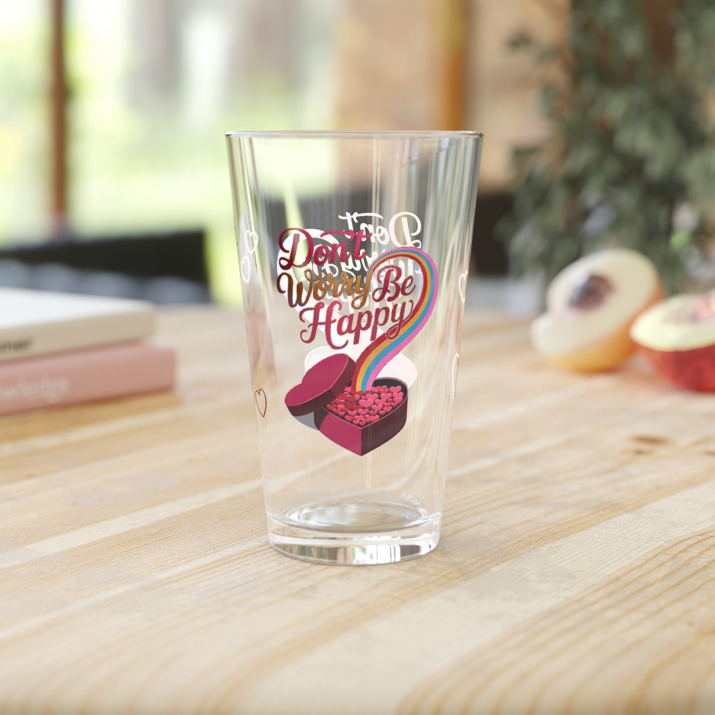 Don't Worry Be Happy: Personalized Valentine's Day Affirmation Pint Glass – Valentine's Day Self-Care Gift, Mindful Positivity Drinkware