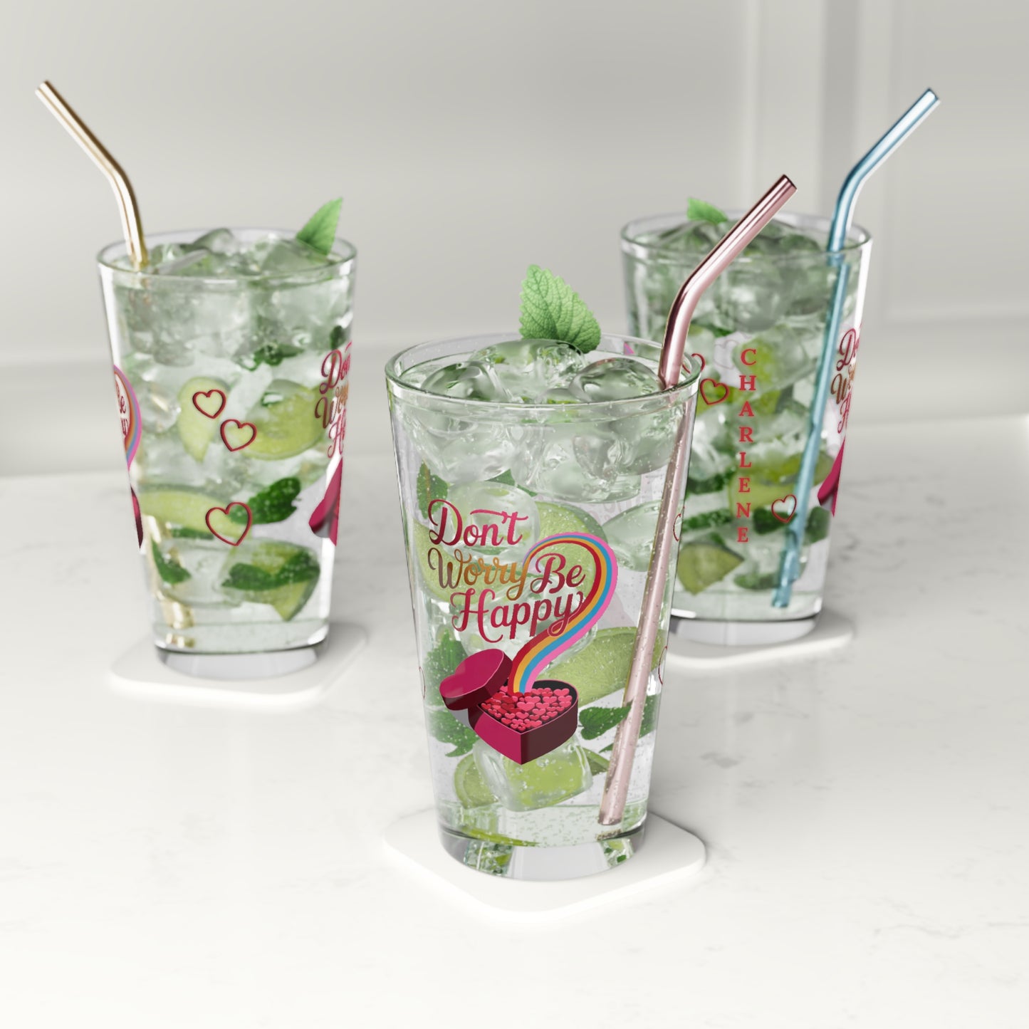 Don't Worry Be Happy: Personalized Valentine's Day Affirmation Pint Glass – Valentine's Day Self-Care Gift, Mindful Positivity Drinkware
