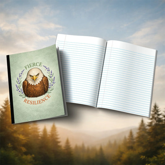 Shop our raptor resilience eagle themed composition notebook featuring the Black style option from MySisterIsASurvivor.