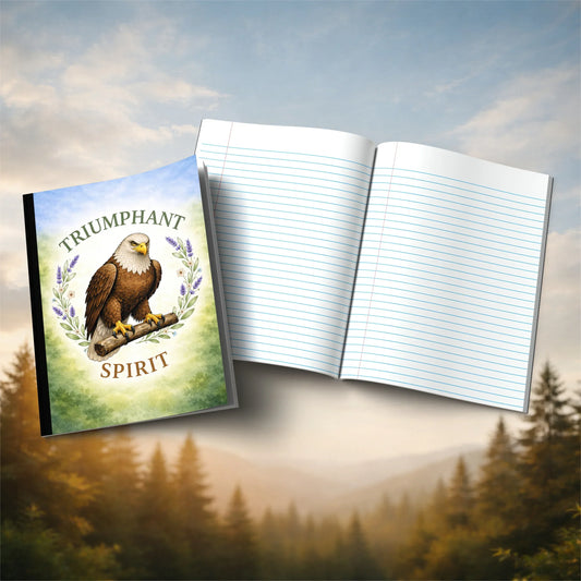 Shop our triumphant talons eagle themed composition notebook featuring the Black style option from MySisterIsASurvivor.