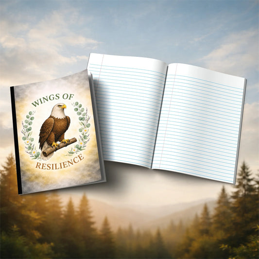 Shop our wings of resilience eagle themed composition notebook featuring the Black style option from MySisterIsASurvivor.