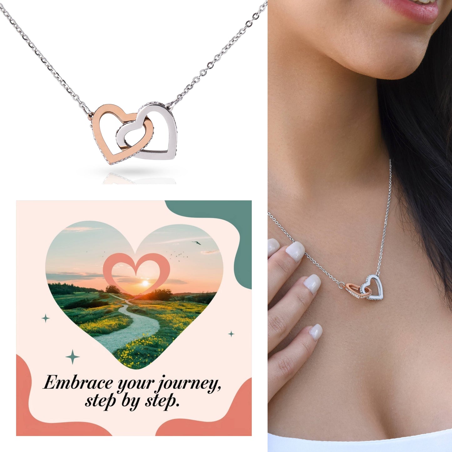 Embrace Your Journey, Step By Step: Interlocking Hearts Necklace - Mental Health Gift, Self-Love, Anxiety, PTSD Support