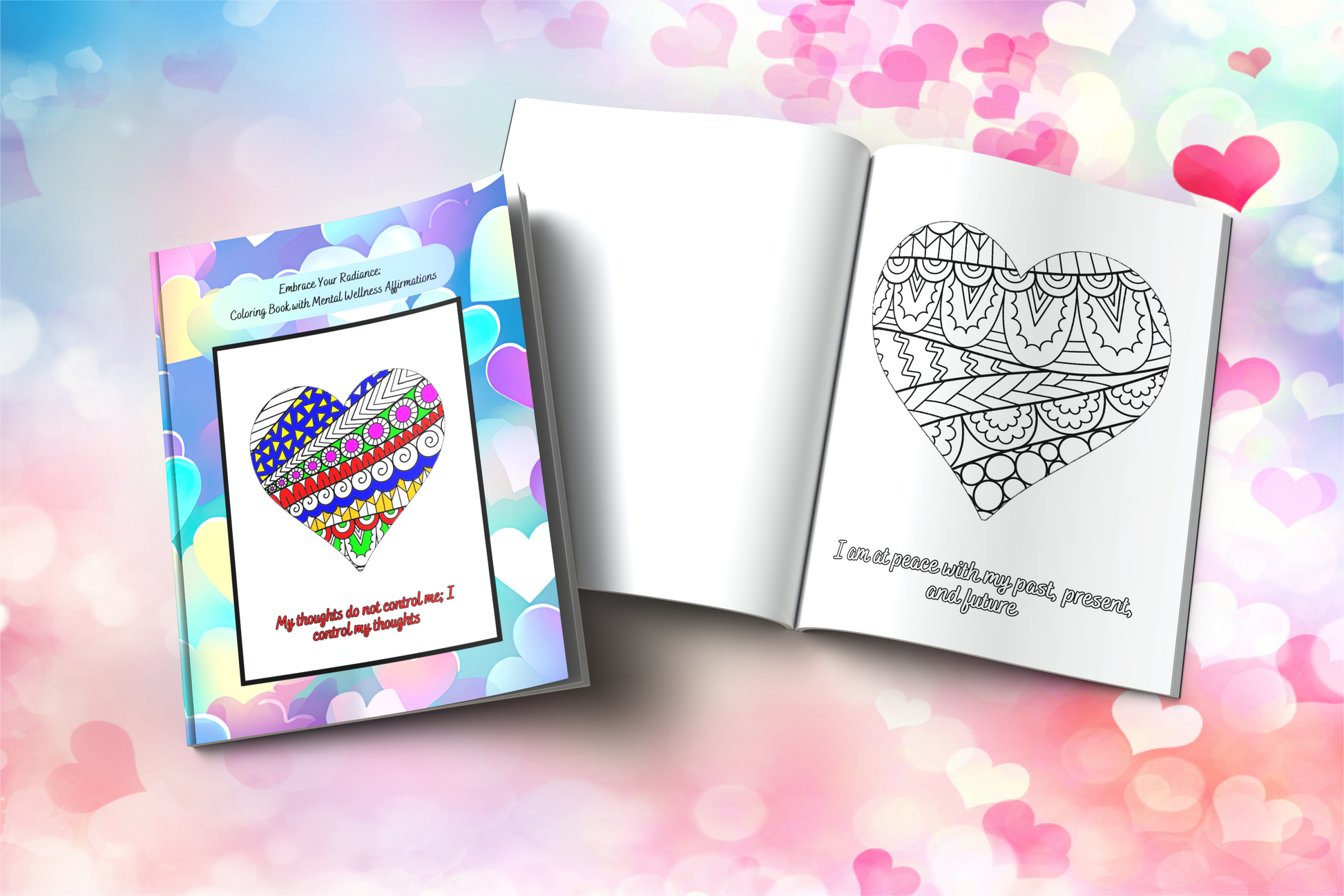 Mental wellness coloring book with affirmations and peaceful designs