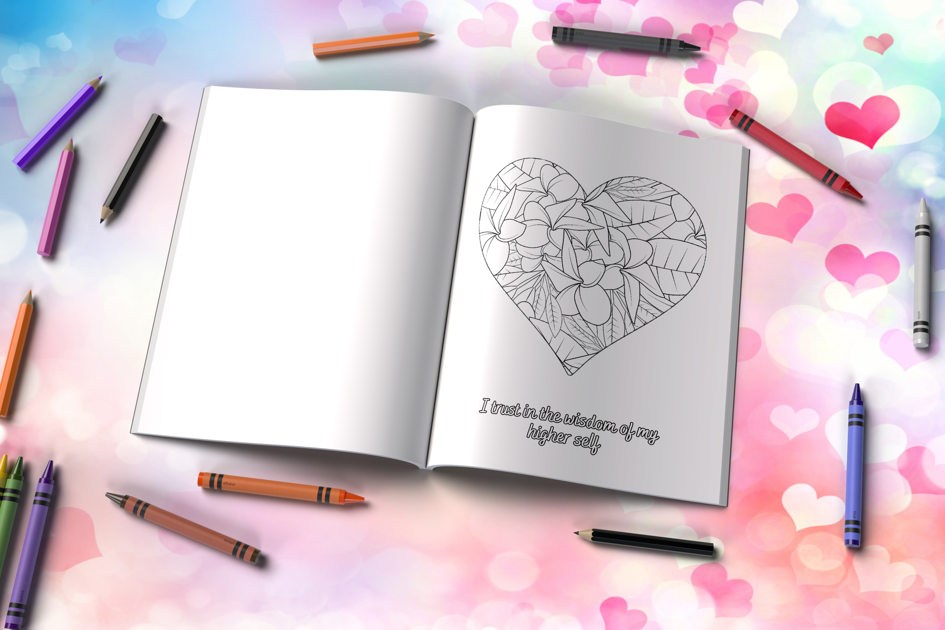 Mental wellness coloring book with affirmations and peaceful designs