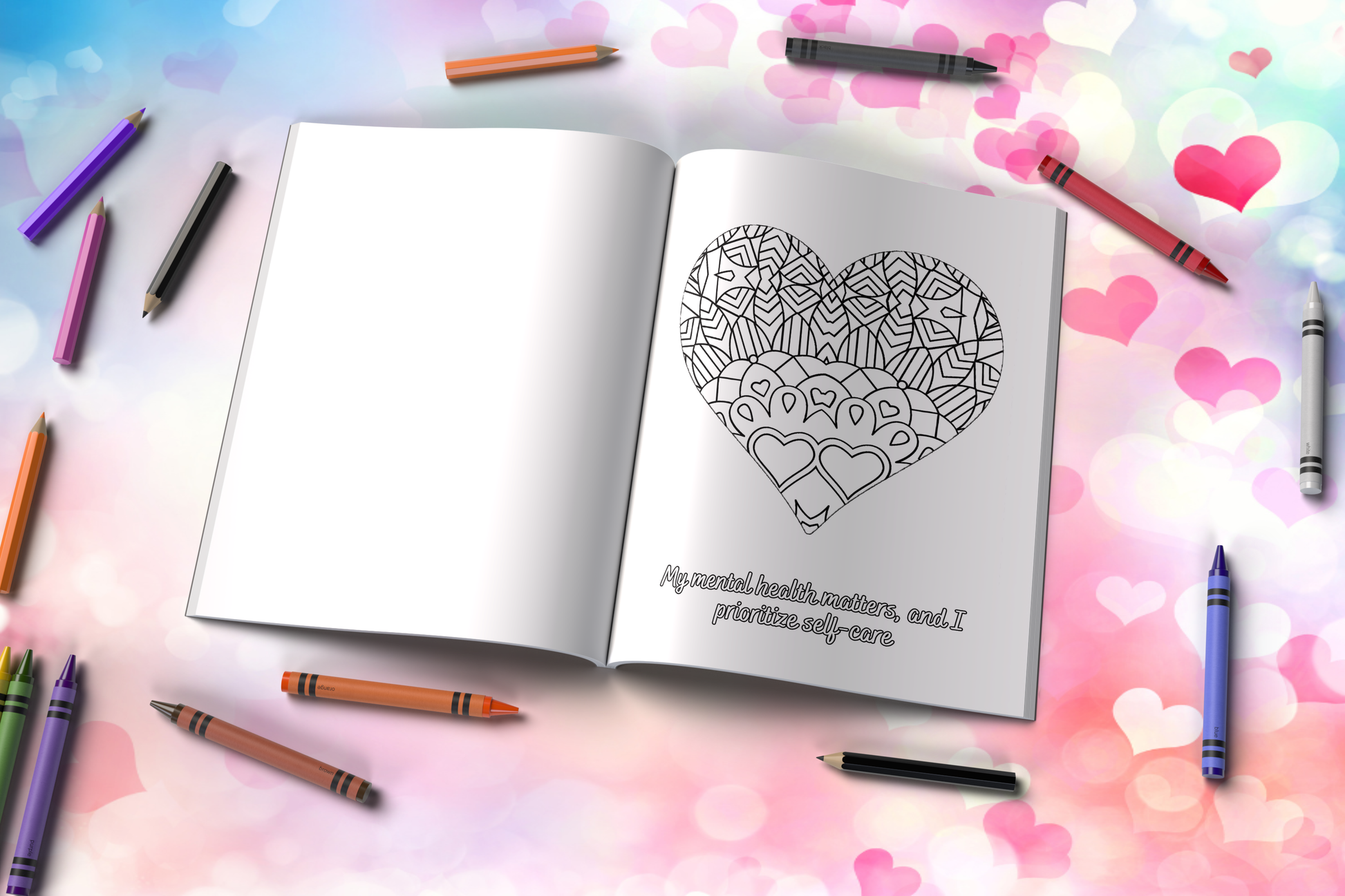 Mental wellness coloring book with affirmations and peaceful designs