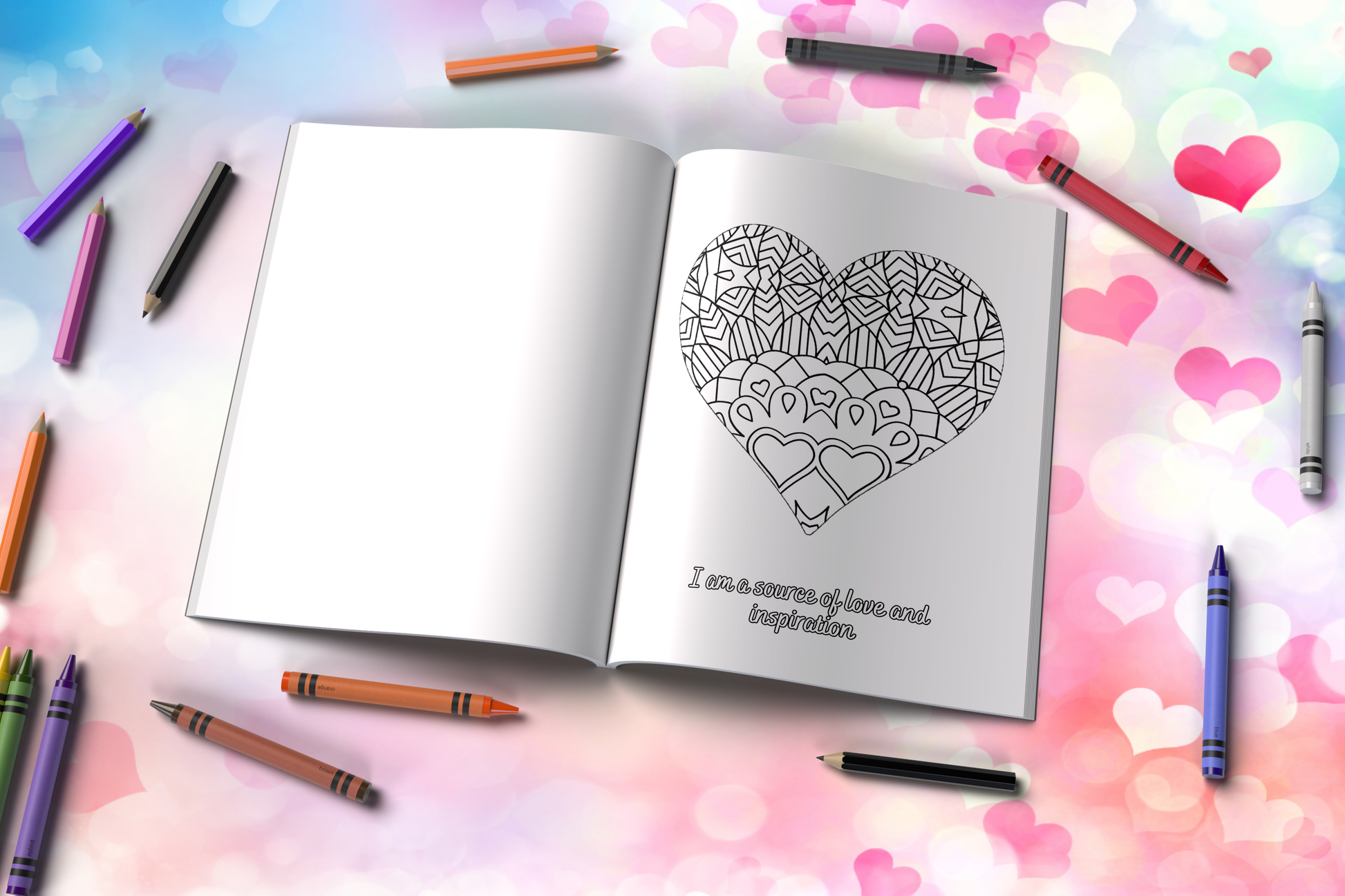 Mental wellness coloring book with affirmations and peaceful designs