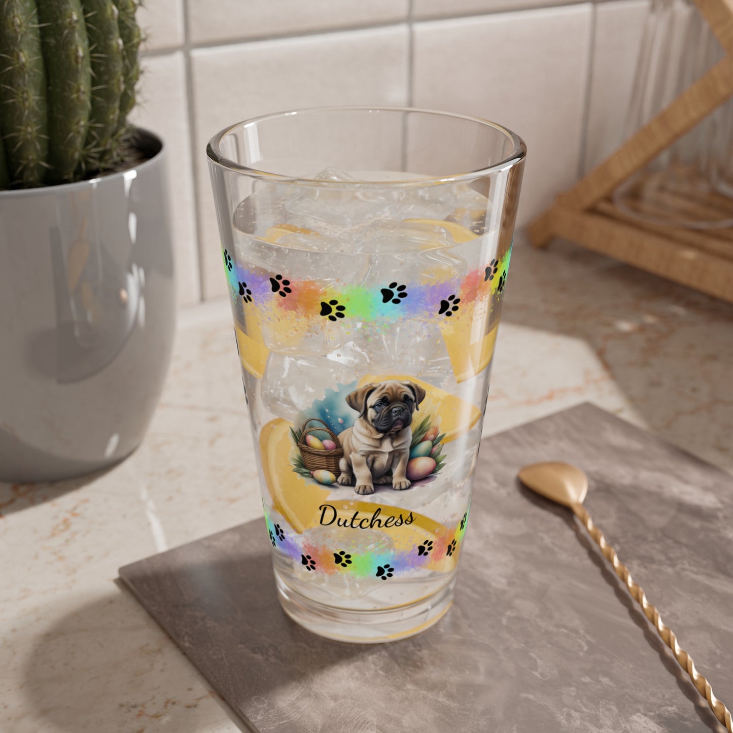 English Mastiff Personalized Easter Puppy 16oz Pint Glass - Custom Dog Design, Mental Health Gift, Easter Décor, and Festive Celebrations