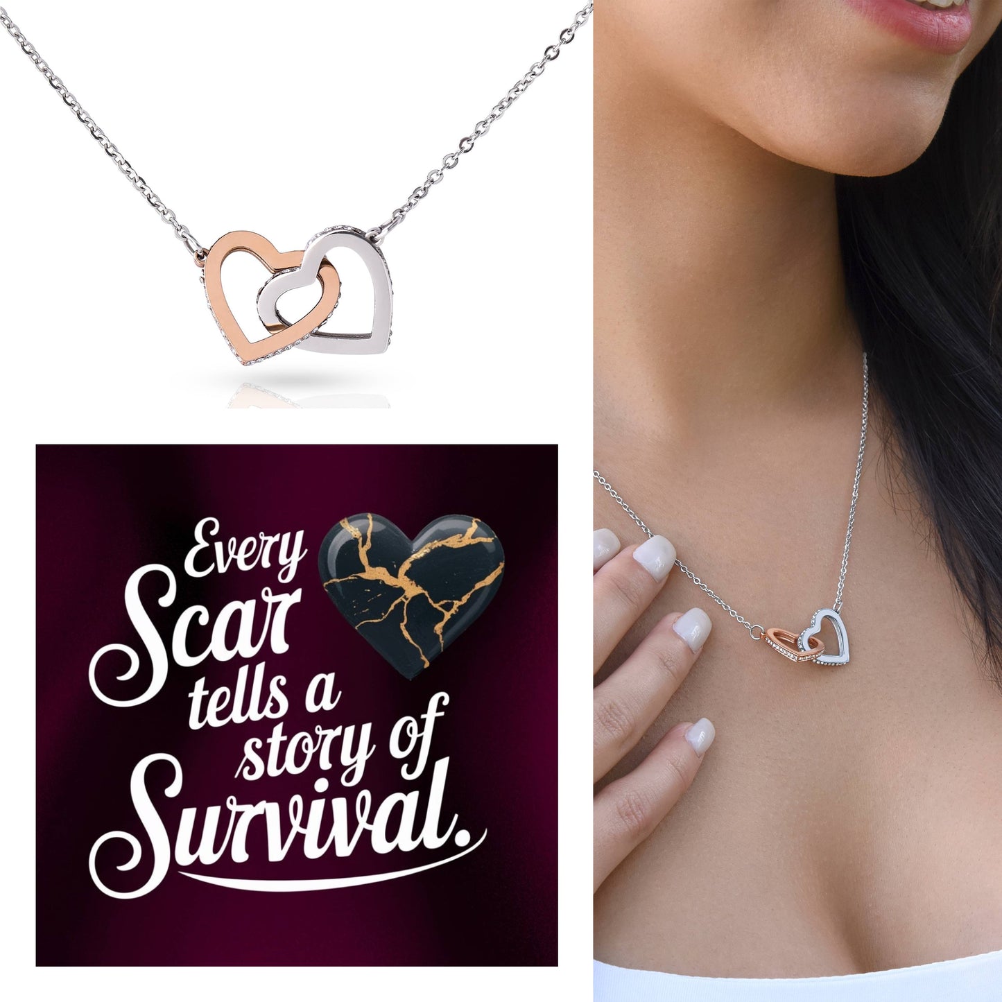 Every Scar Tells A Story: Interlocking Hearts Necklace - Mental Health Gift, Self-Love, Anxiety, PTSD Support
