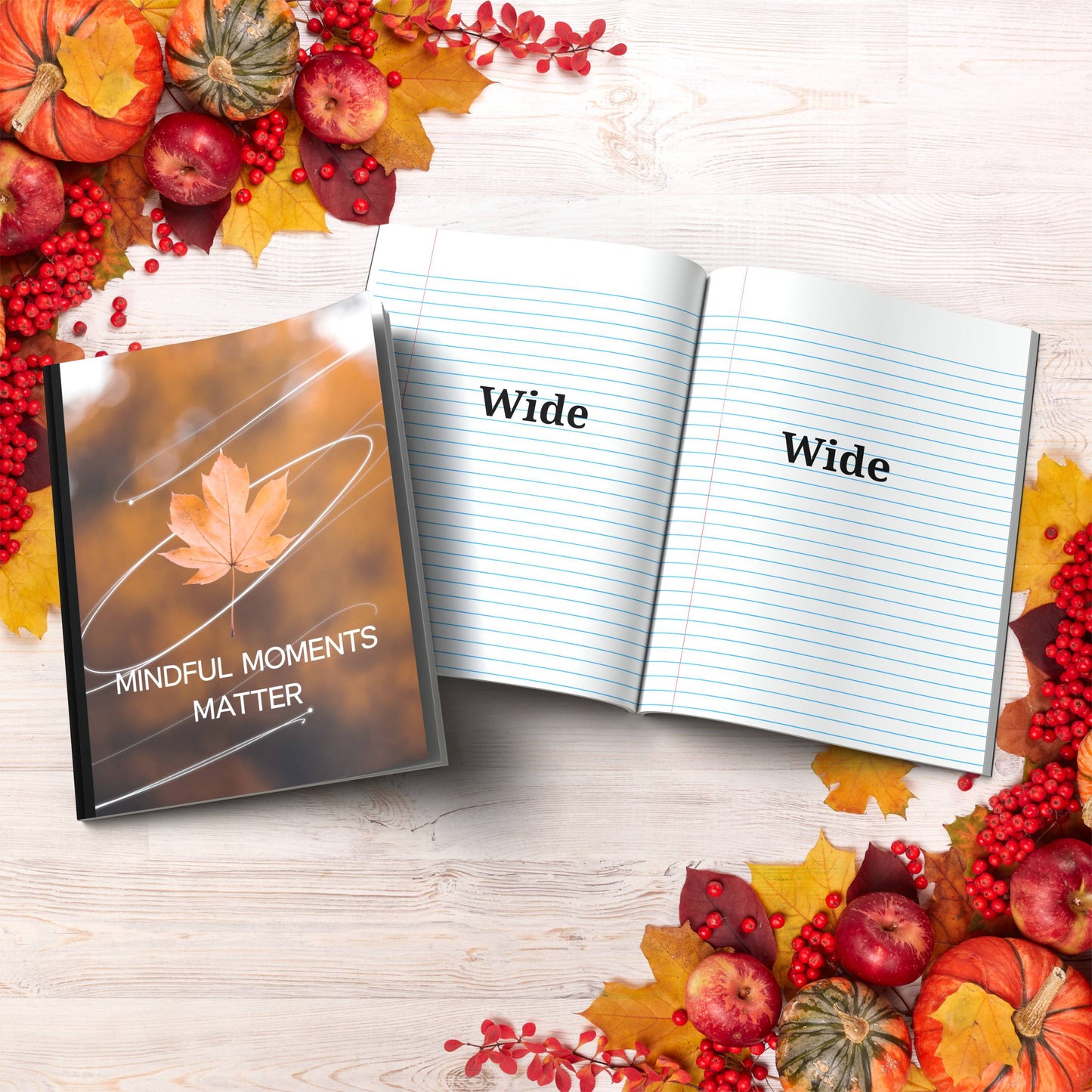 Mindful Moments Matter paperback composition notebook for daily mindfulness, gratitude, and reflection.