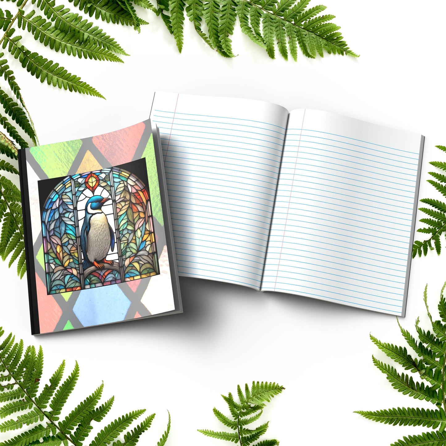 Penguin stained glass zoo animals paperback journal composition notebook for writing, journaling, and mindfulness
