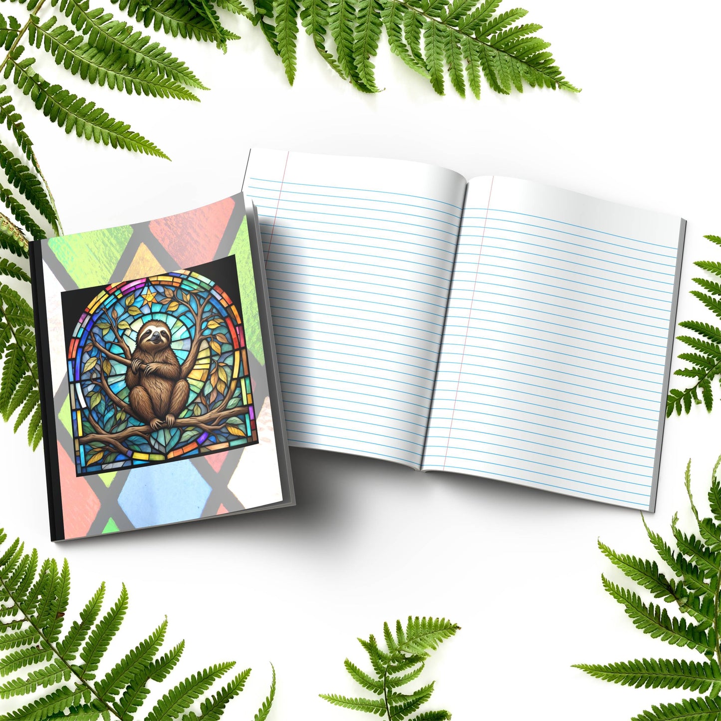 Sloth stained glass zoo animals paperback composition notebook journal for relaxation, mindful writing, and notes
