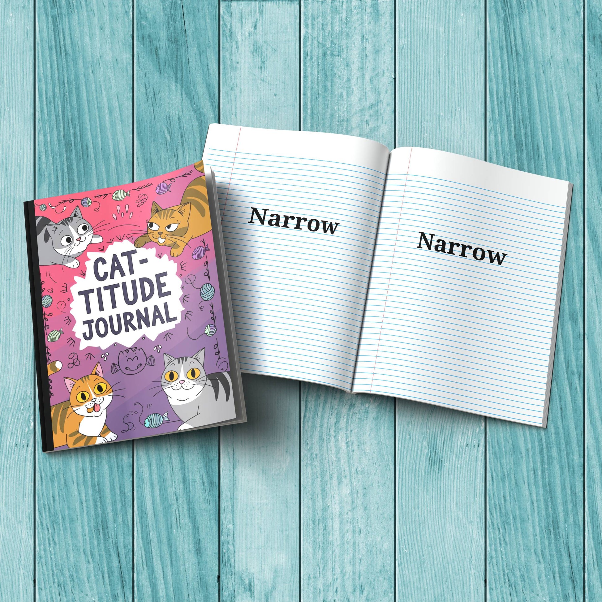 Cat-titude journal composition notebook with sturdy cardstock cover, perfect for daily mindfulness and anxiety relief.