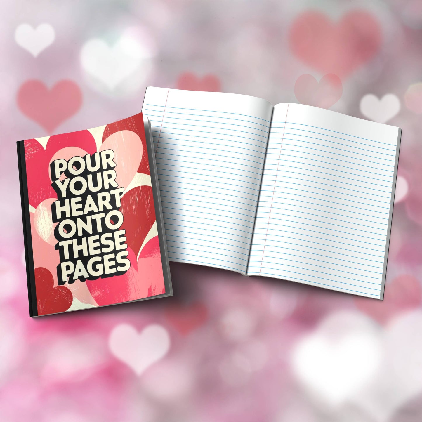 Paperback journal "Pour Your Heart Onto These Pages" with encouraging design, great for journaling, mindfulness, and emotional wellness.