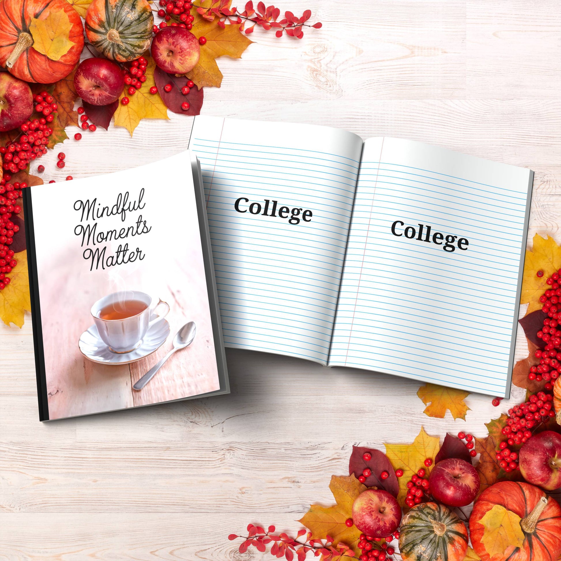 Mindful Moments Matter paperback composition notebook for gratitude, inspiration, and reflection.