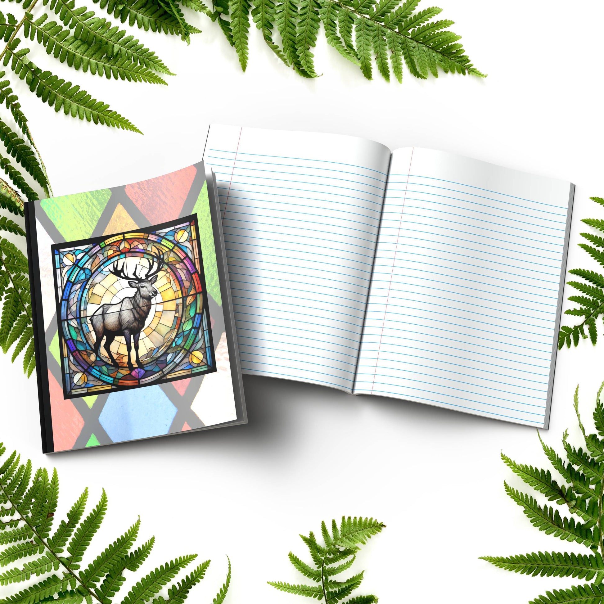 Reindeer stained glass zoo animals paperback journal composition notebook for holiday writing, journaling, and notes