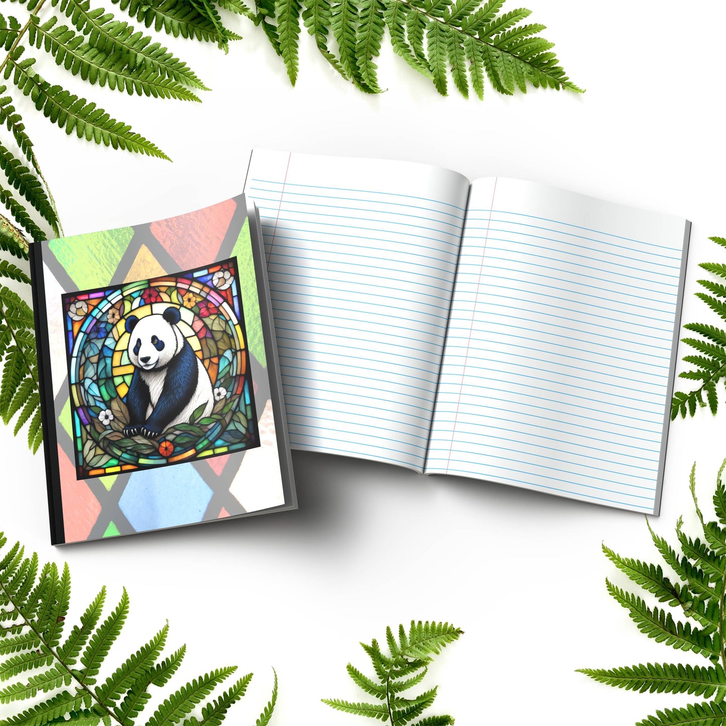 Panda stained glass zoo animals paperback composition notebook journal for mindfulness writing and affirmations