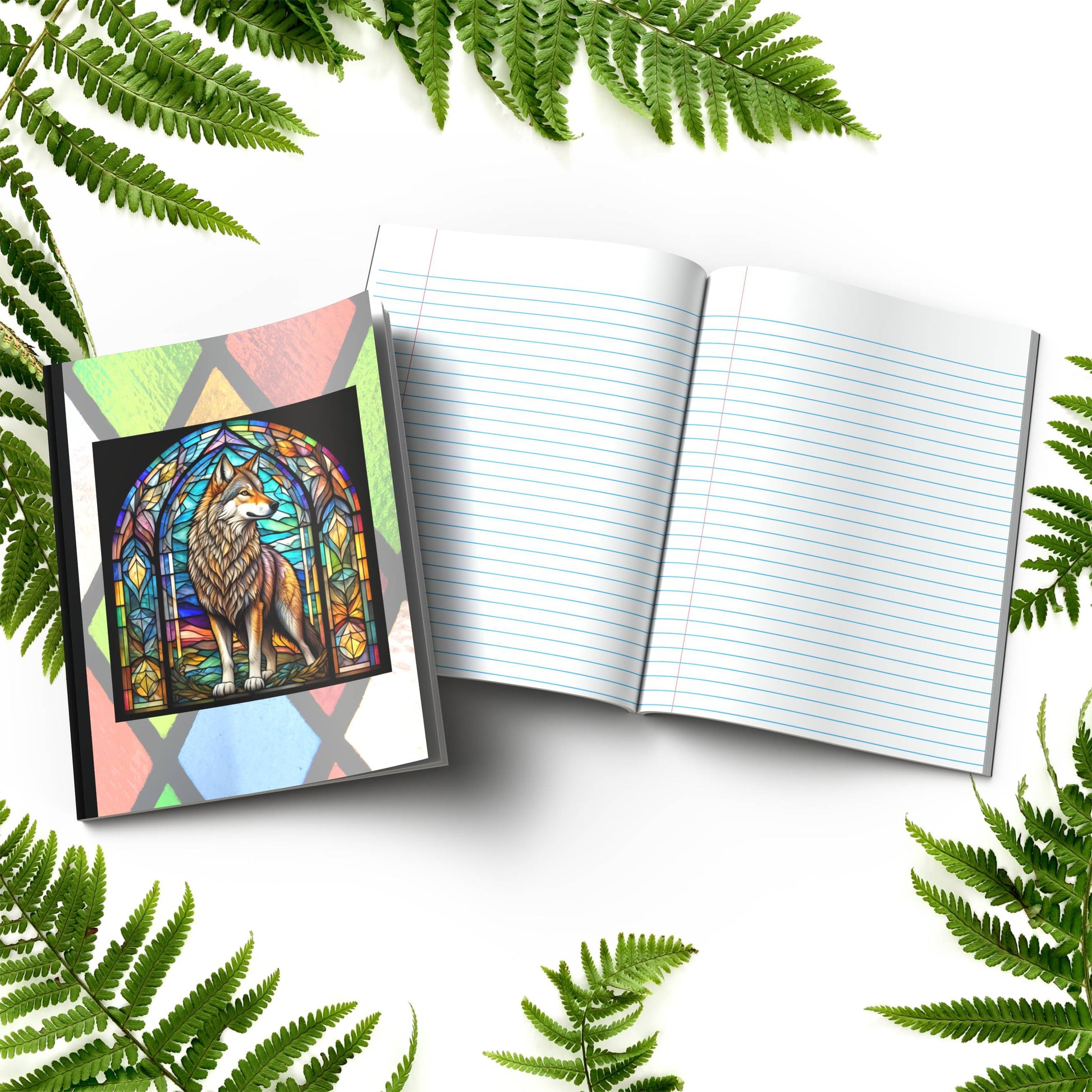 Wolf stained glass zoo animals paperback composition notebook journal for mindful writing, notes, and reflection