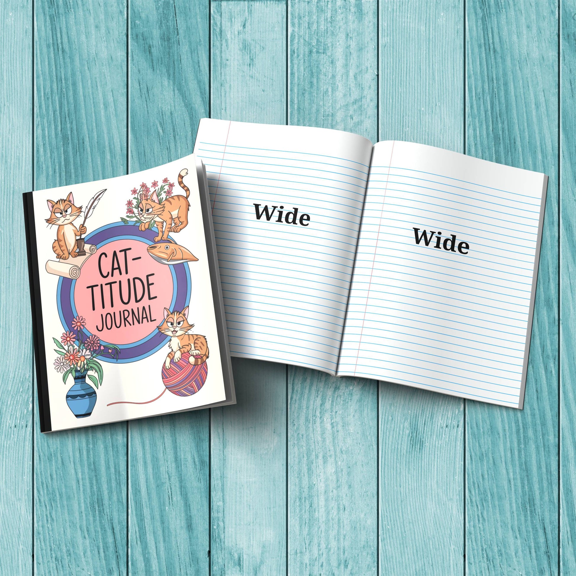 Cute Cat-titude sturdy cover composition notebook for stress relief, journaling, and therapy reflections.