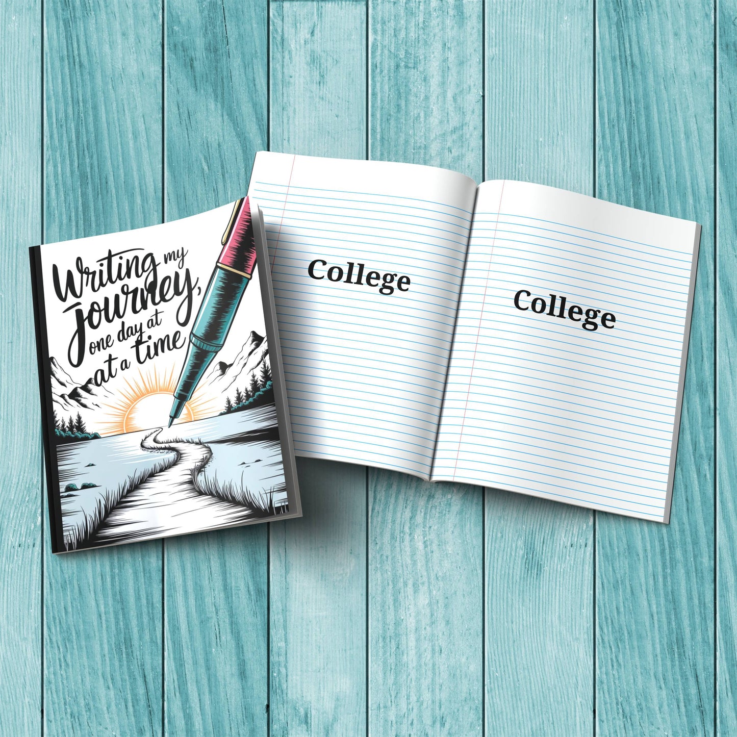 Writing My Journey One Day At A Time sturdy cover notebook for therapy notes, mindfulness, and affirmations.