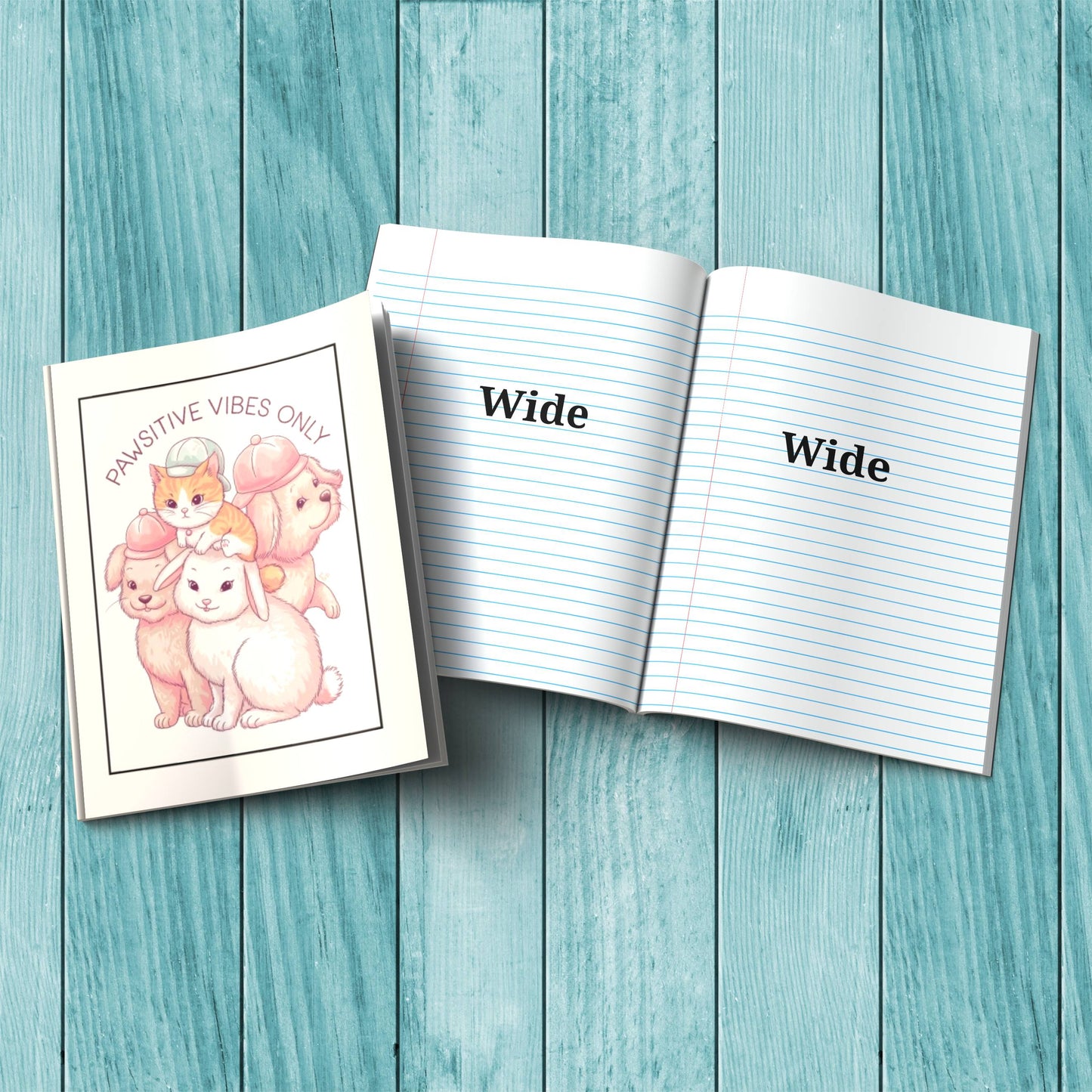 Pawsitive Vibes Only sturdy cover composition notebook for stress relief, anxiety journaling, and therapy reflections.