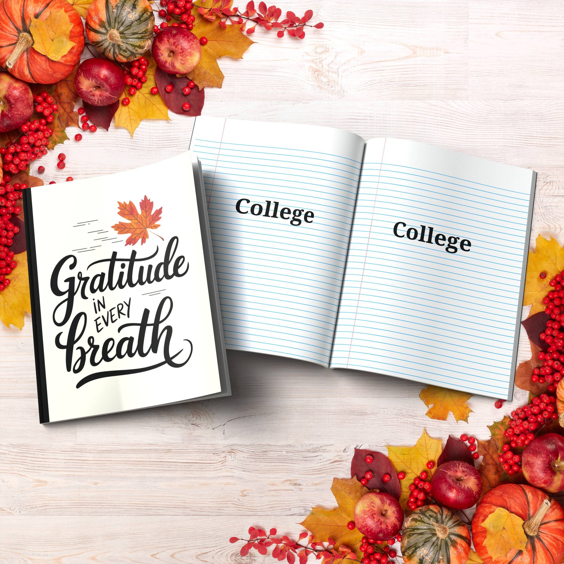 Gratitude In Every Breath paperback composition notebook for mindful writing and daily inspiration.