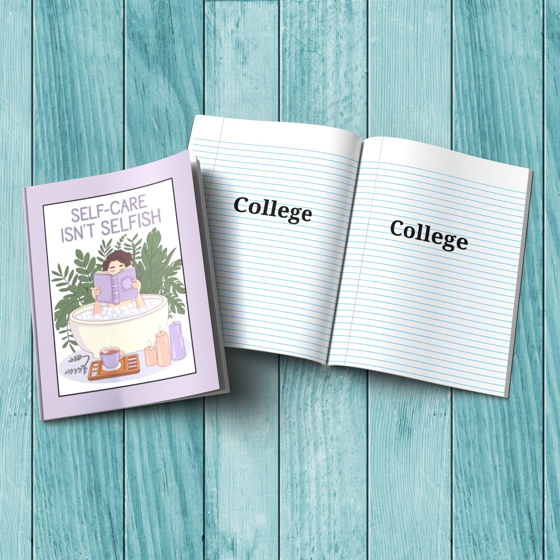 Self-Care Isn’t Selfish sturdy cardstock cover composition notebook for journaling, mindfulness, and self-care practices.