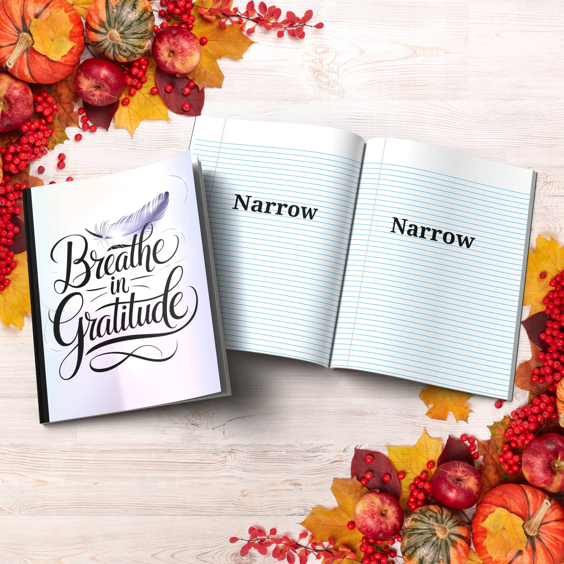 Breathe In Gratitude paperback composition notebook for mindfulness, journaling, and daily positivity.
