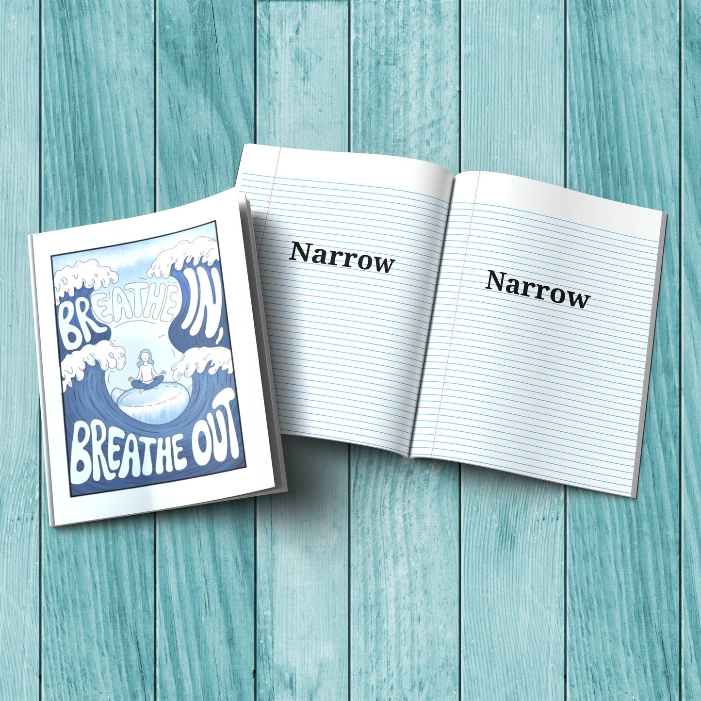 Breathe In Breathe Out composition notebook with sturdy cardstock cover, ideal for self-care journaling and mindfulness writing.