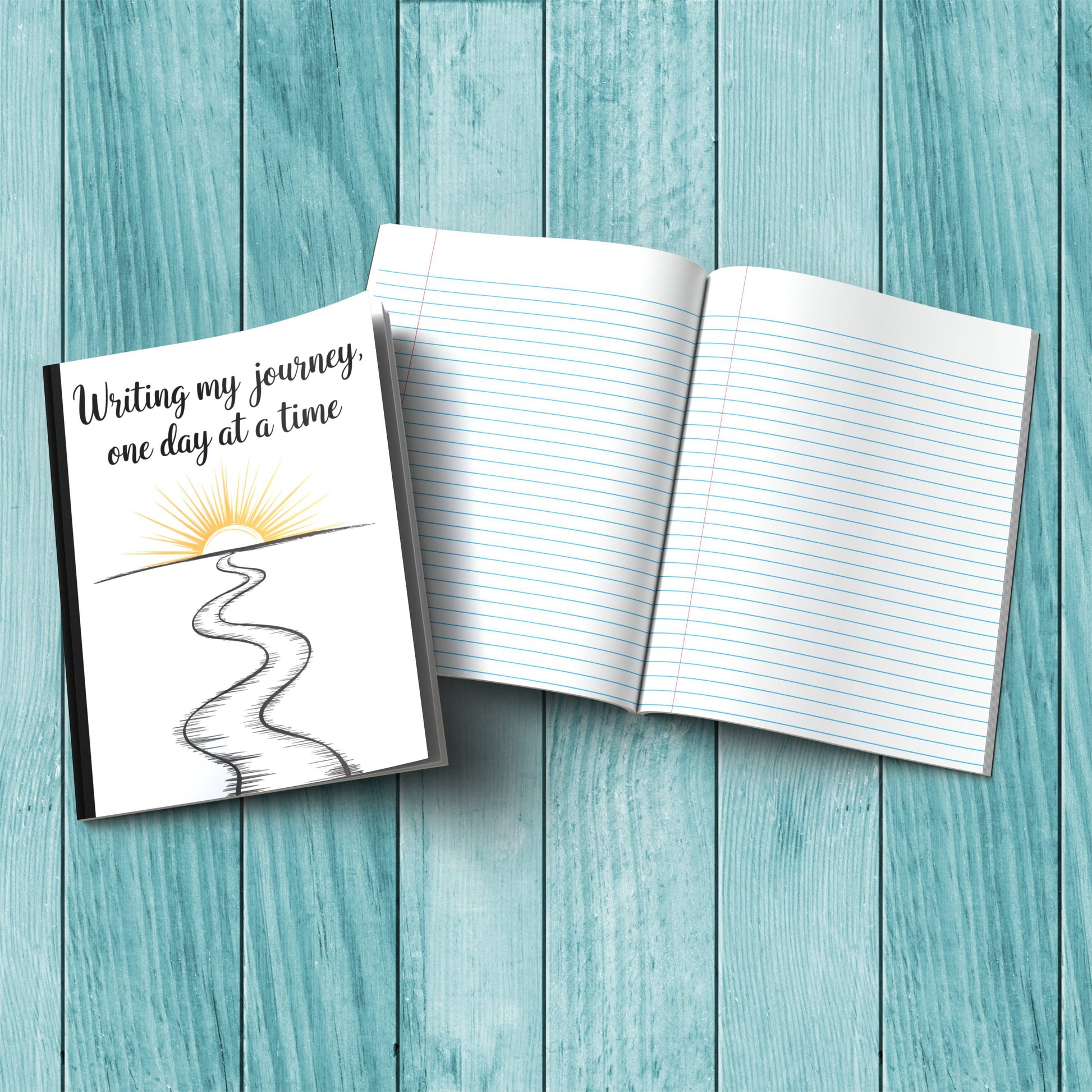 Inspirational Writing My Journey One Day At A Time sturdy cardstock cover composition notebook for self-care writing.