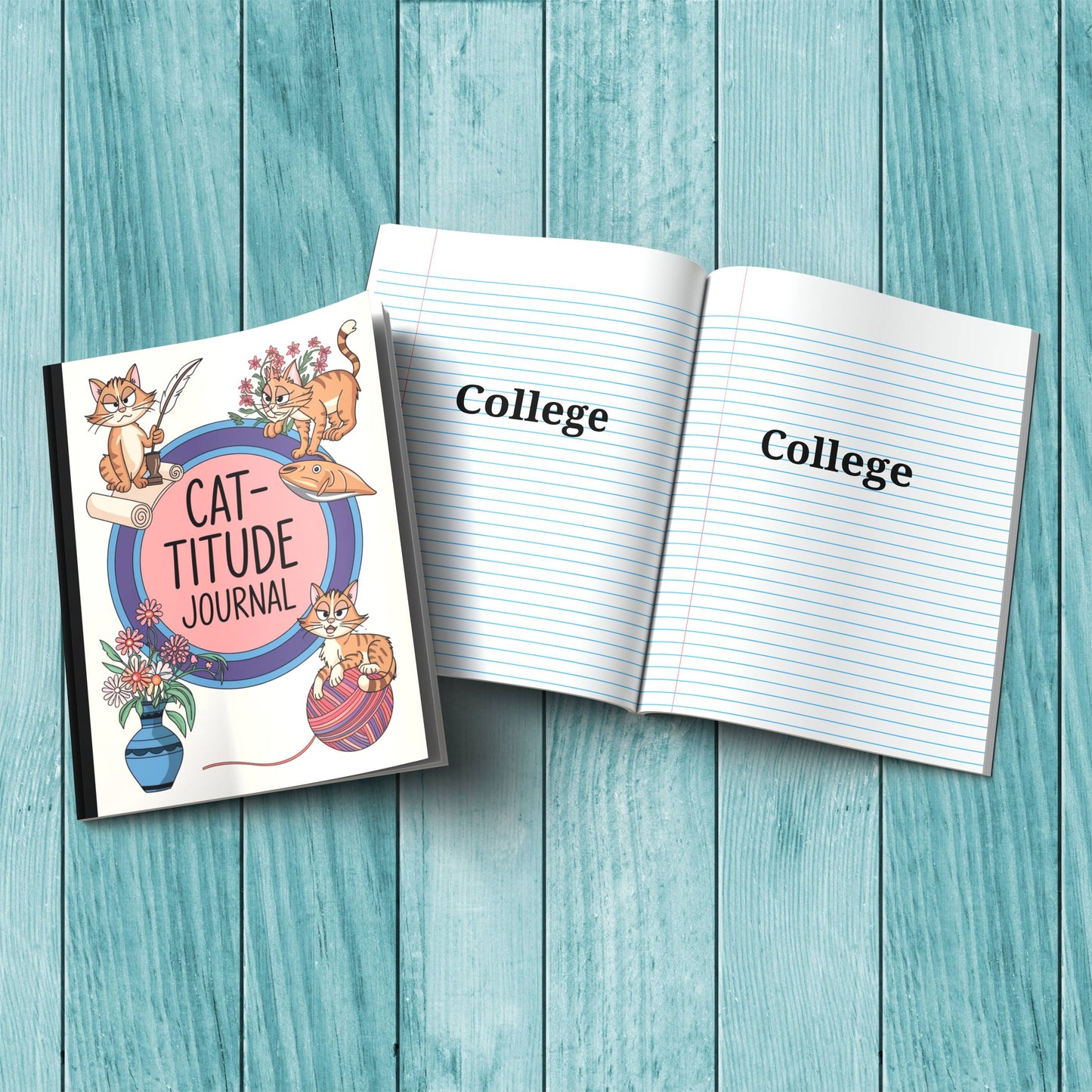 Cute Cat-titude sturdy cover composition notebook for stress relief, journaling, and therapy reflections.