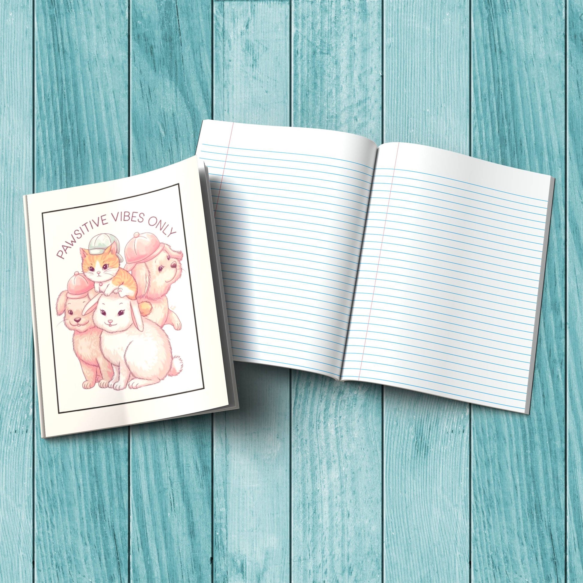 Pawsitive Vibes Only sturdy cover composition notebook for stress relief, anxiety journaling, and therapy reflections.